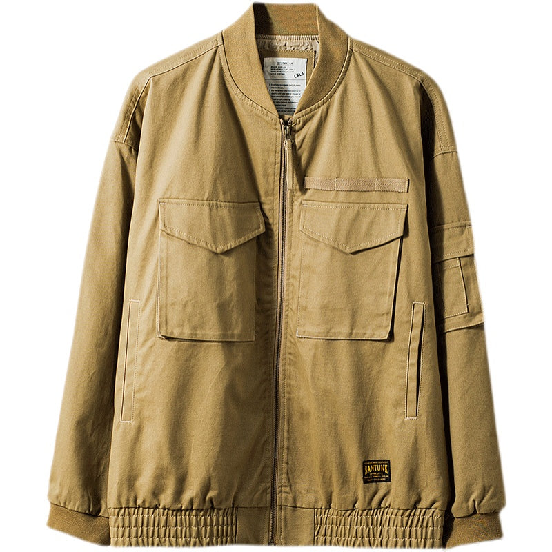 American Retro Bomber Jacket MA-1 Khaki Multi-pocket Camping Outdoor Jacket
