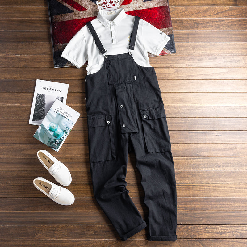 American Retro Multi-pocket Loose Jumpsuits Work Bib Overalls