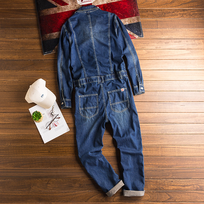 Vintage Hip-hop Coveralls Wash Blue Trousers