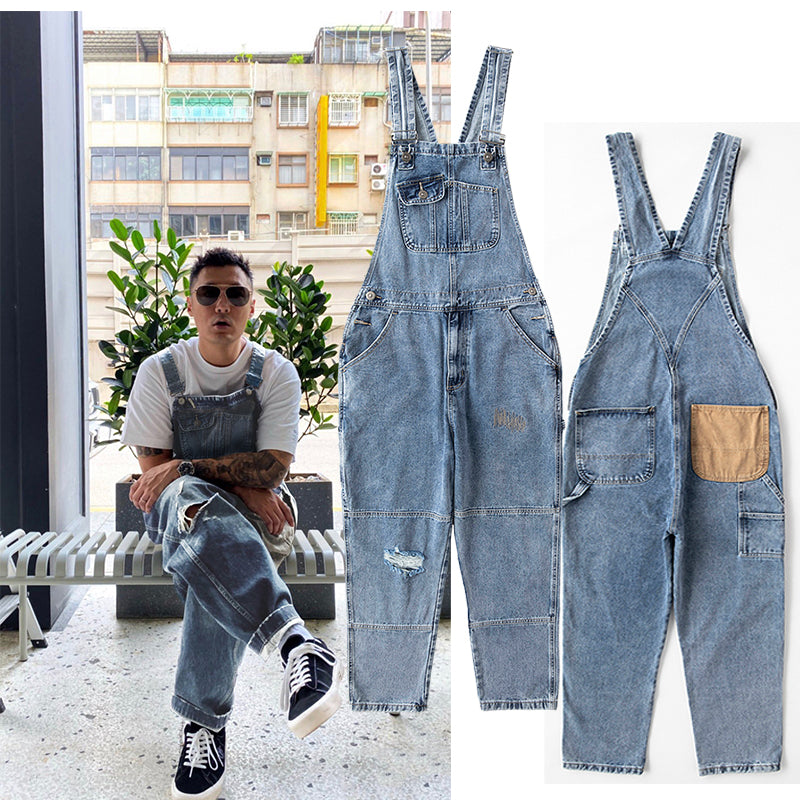 Plus Size 6XL Loose Denim Jumpsuit Distressed Vintage 90s Bib Overalls