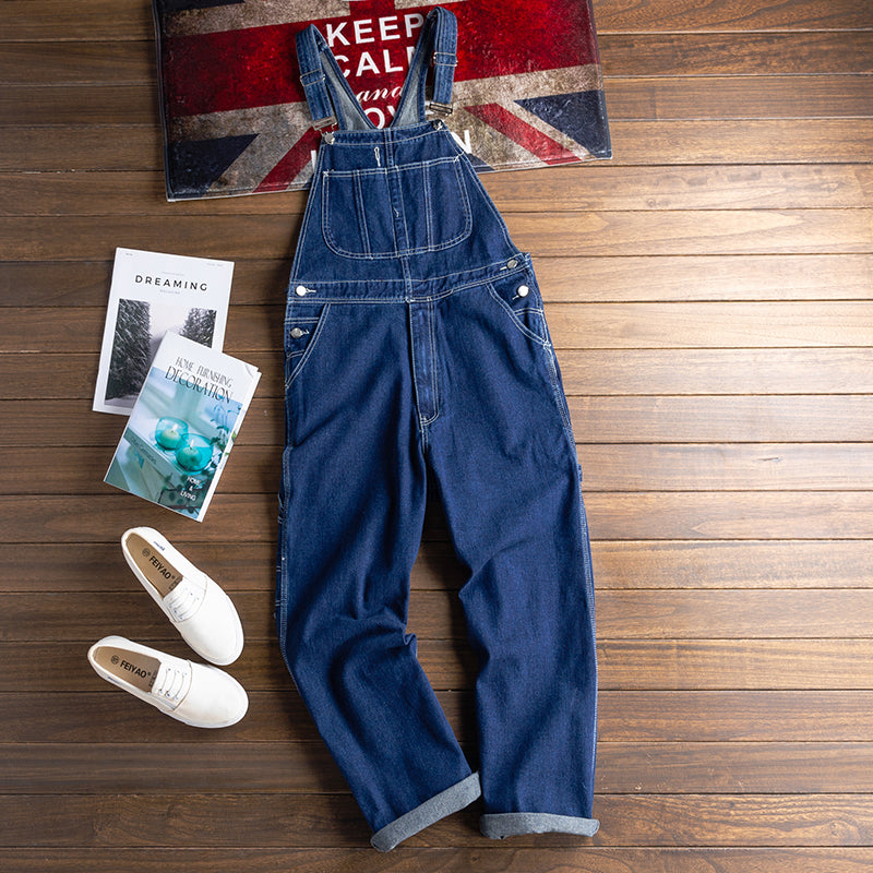 American Straight Loose Denim Jumpsuit Baggy Bib Overalls Suspender Pants