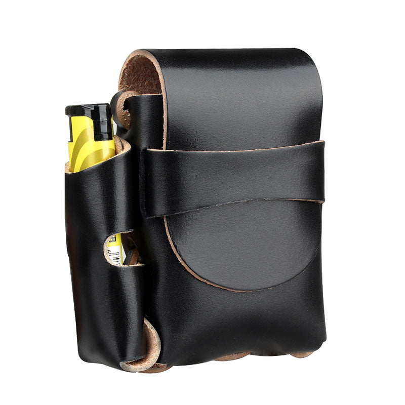 VIntage Handmade Portable Genuine Leather Cowhide Cigarette Case With Lighter