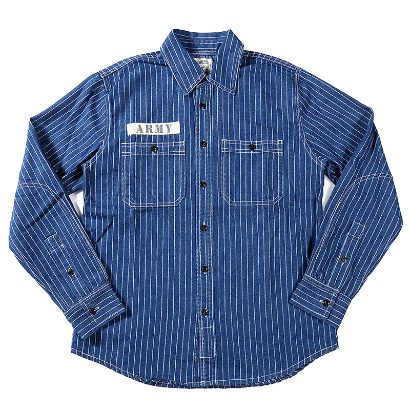 Men's Retro Railroad Striped Long Sleeve Shirts With Pocket