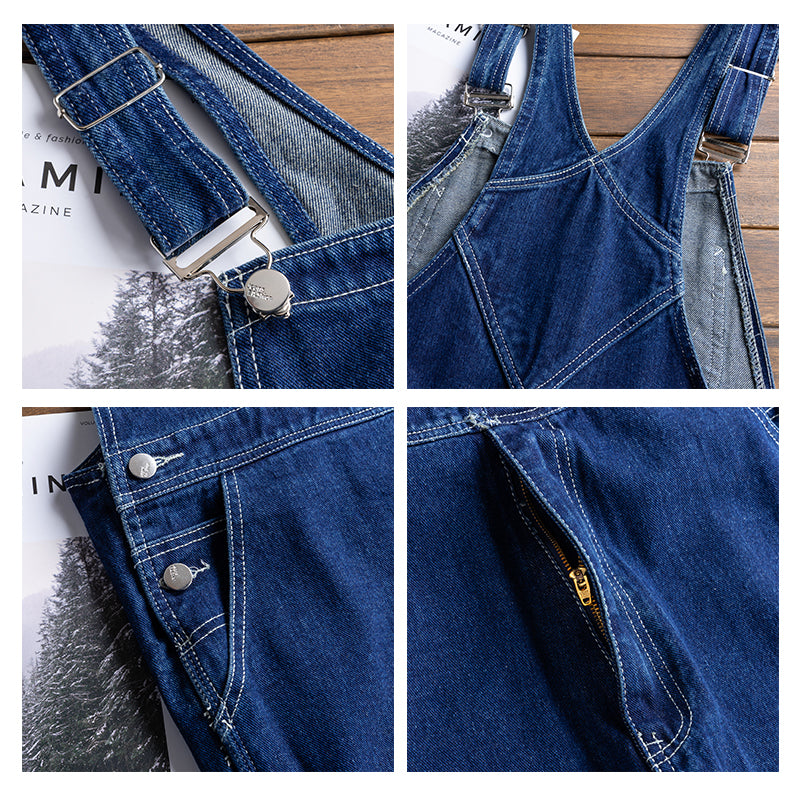 American Straight Loose Denim Jumpsuit Baggy Bib Overalls Suspender Pants