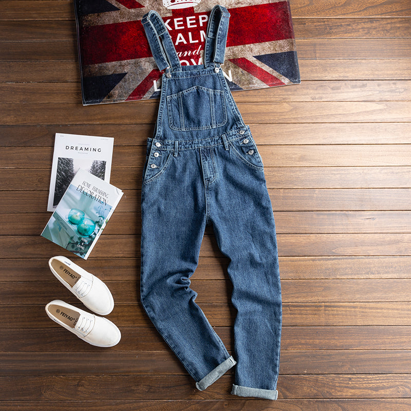 American Retro Straight Denim Jumpsuit Vintage Bib Overalls
