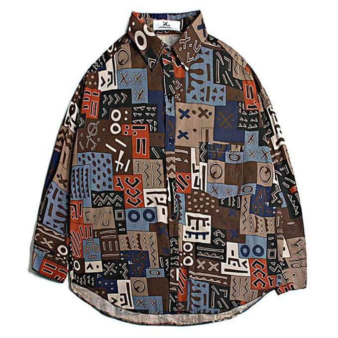 Geometric Patterns Loose Men's Long Sleeve Shirt