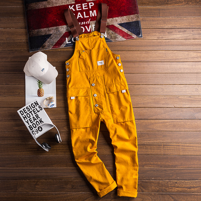 90s Vintage Casual Multi-Pocket Streetwear Jumpsuits Jogger Suspender Cargo Bib Workwear Unisex Overalls