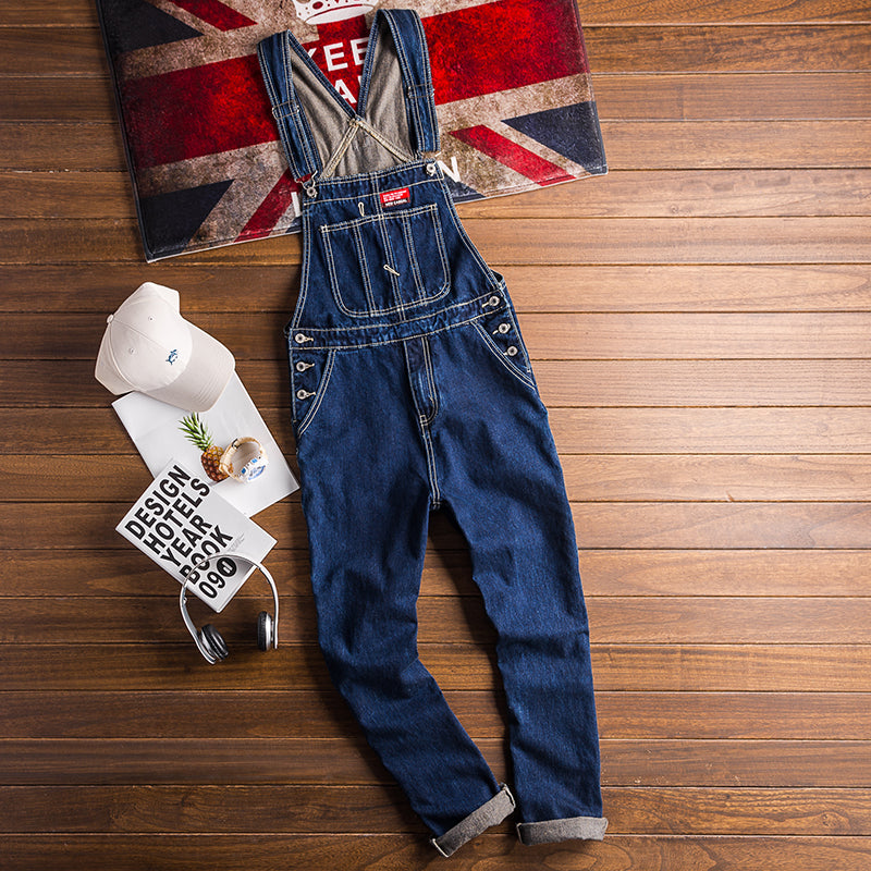 American 90s Vintage Loose Denim Jumpsuit Streetwear Bib Overalls For Men