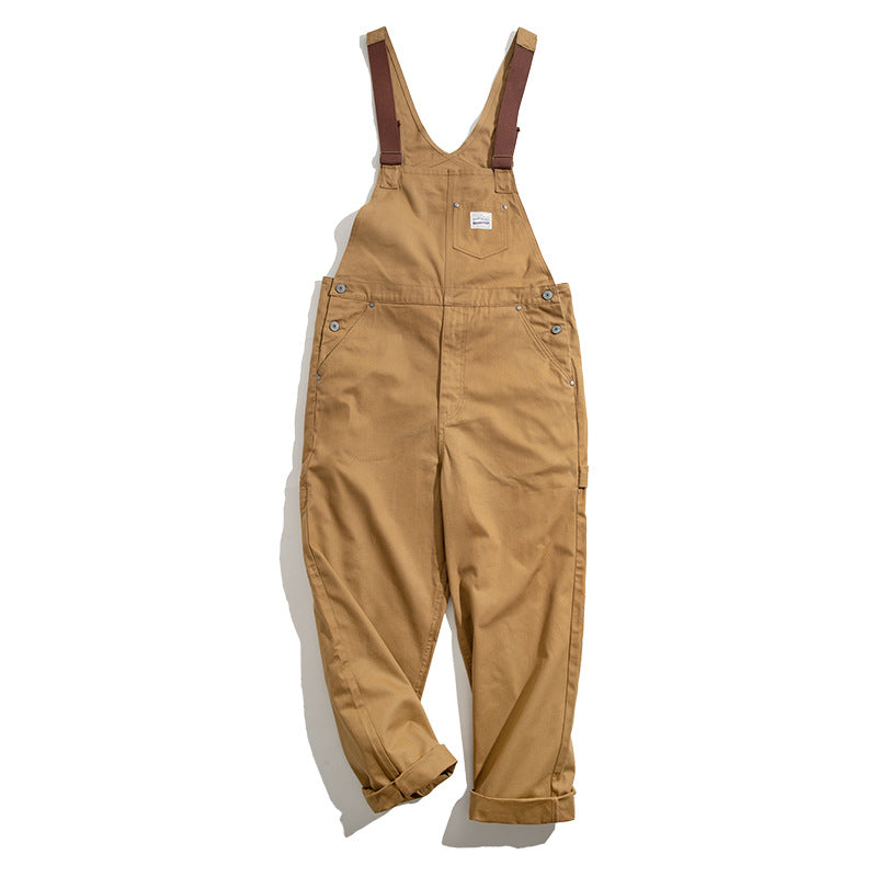 Men's Retro Khaki Classic Suspender Cargo Bib Overalls