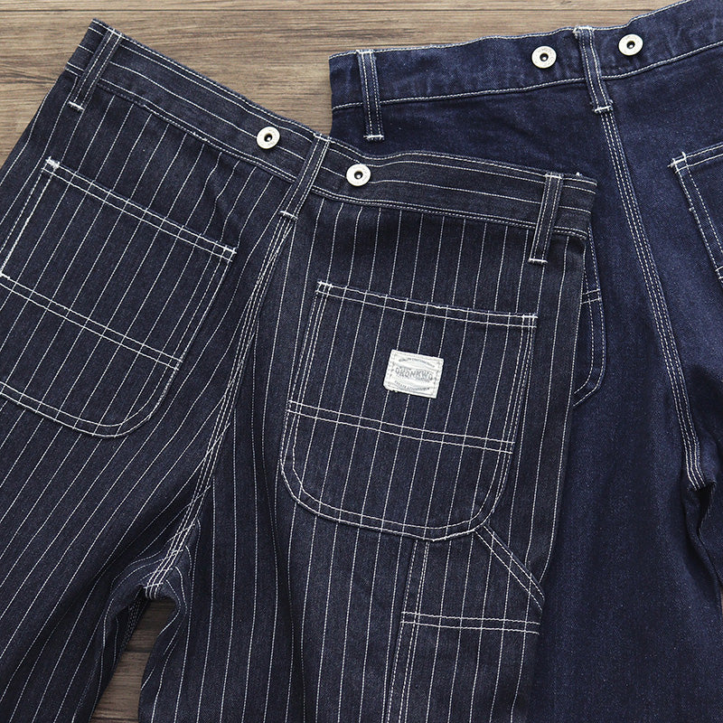 Vintage French Vertical Stripes Denim Shorts