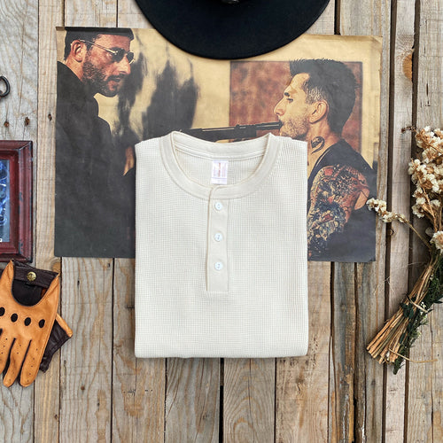 Men's Vintage Waffle Henry Collar Cotton Long-sleeved T-shirt