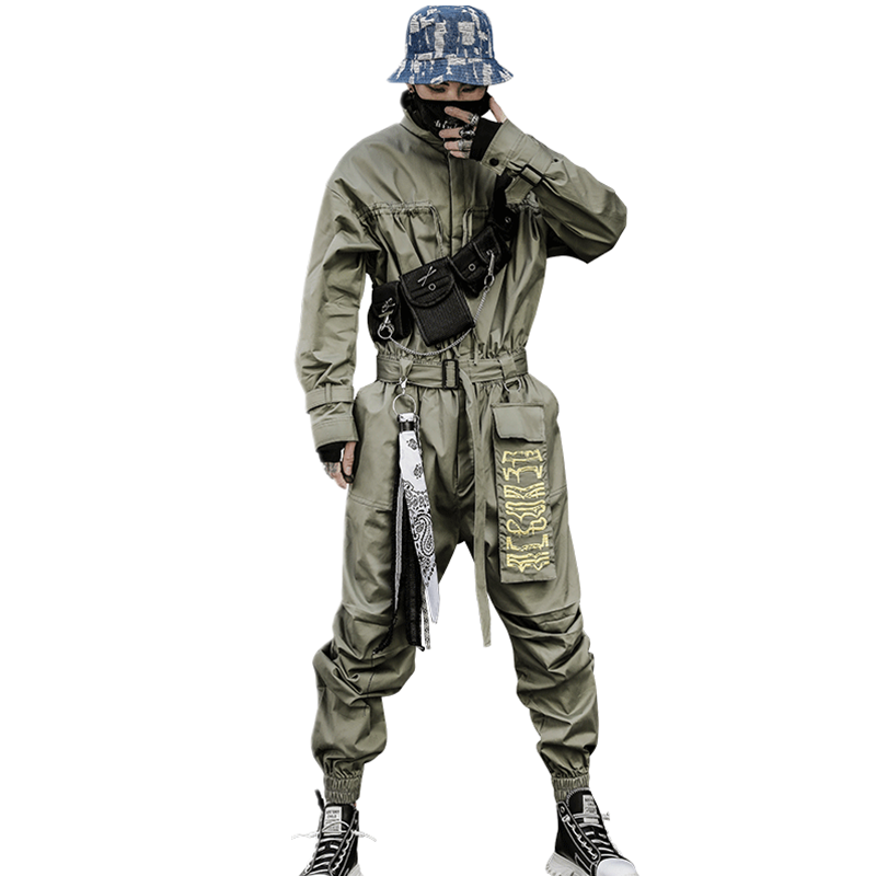 Men Retro Casual Trousers Jumpsuit Long Sleeve Overalls