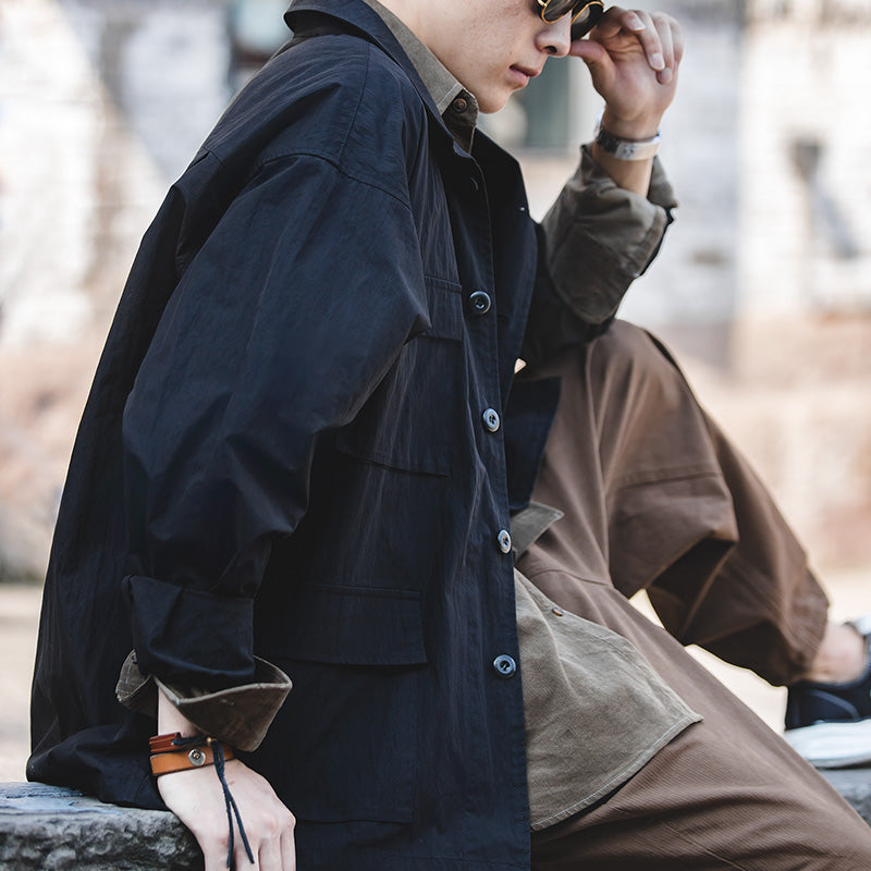 Autumn Retro Multi-pocket Shirt Loose Coat