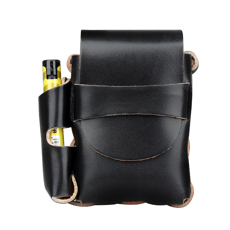 VIntage Handmade Portable Genuine Leather Cowhide Cigarette Case With Lighter