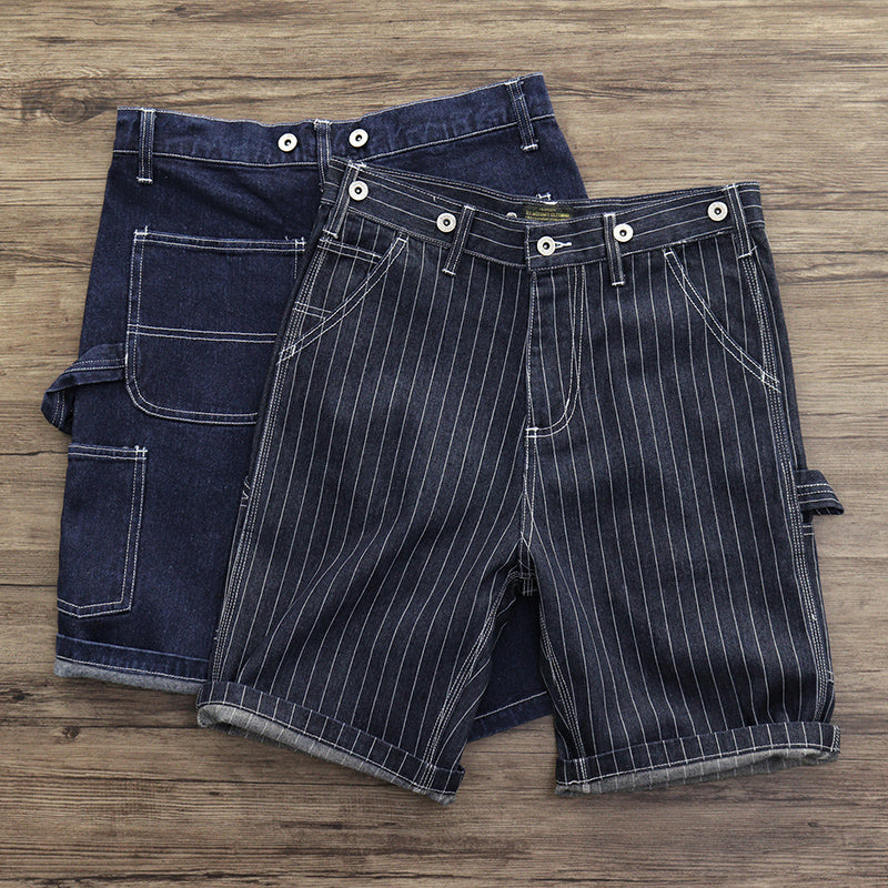 Vintage French Vertical Stripes Denim Shorts