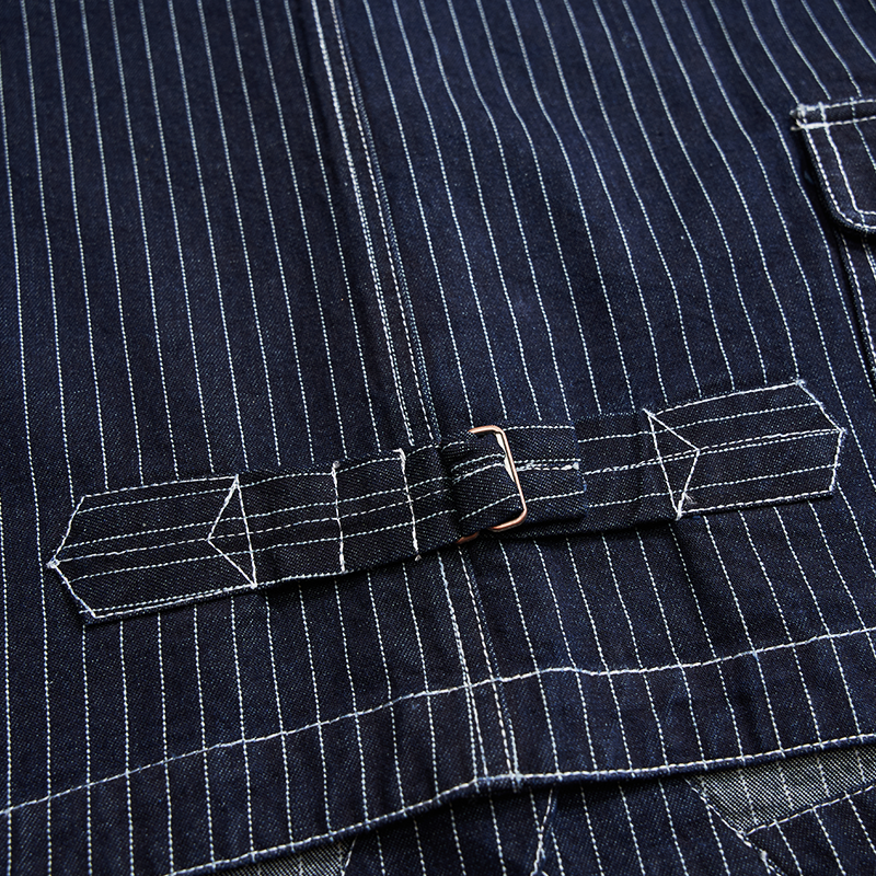 American Western Retro Striped Denim Multi-pocket Cargo Vest