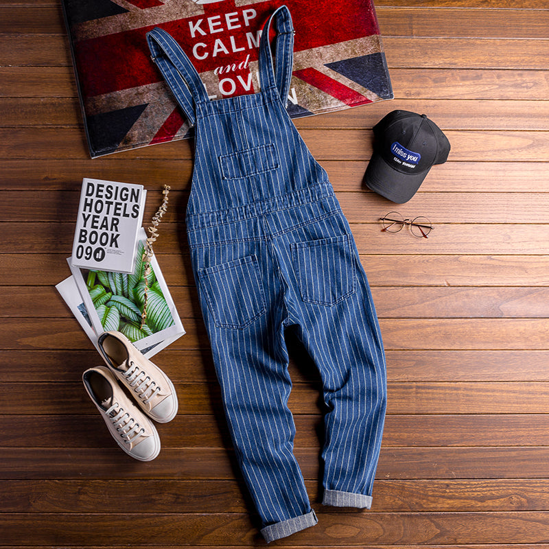90s Retro Striped Suspender Cargo Bib Overalls Streetwear Jumpsuit