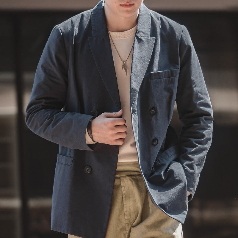 Men's VIntage Double-breasted Jacket Distressed Casual Suit