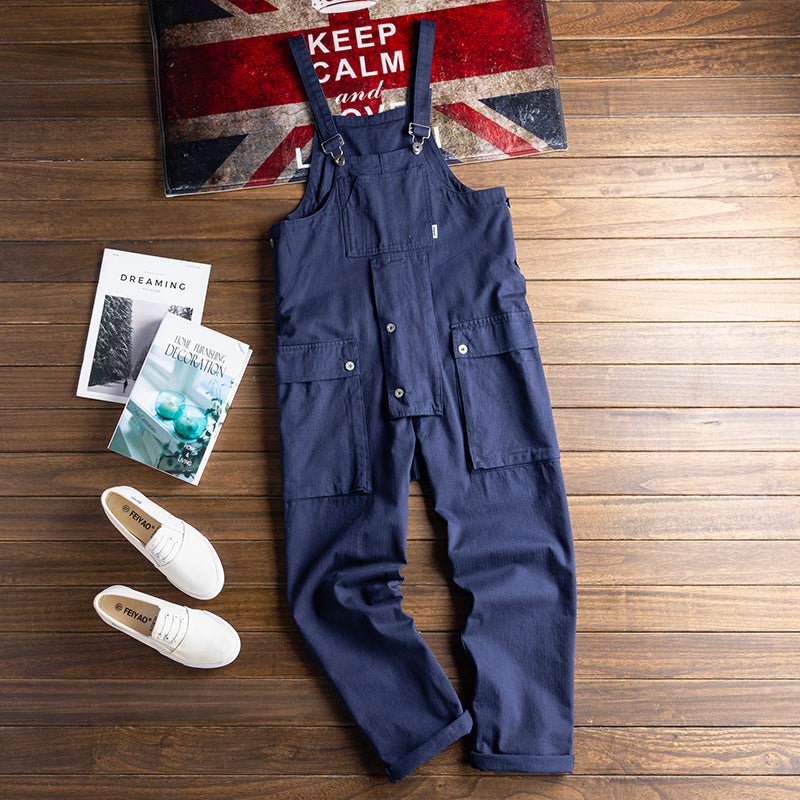 American Retro Multi-pocket Loose Jumpsuits Work Bib Overalls
