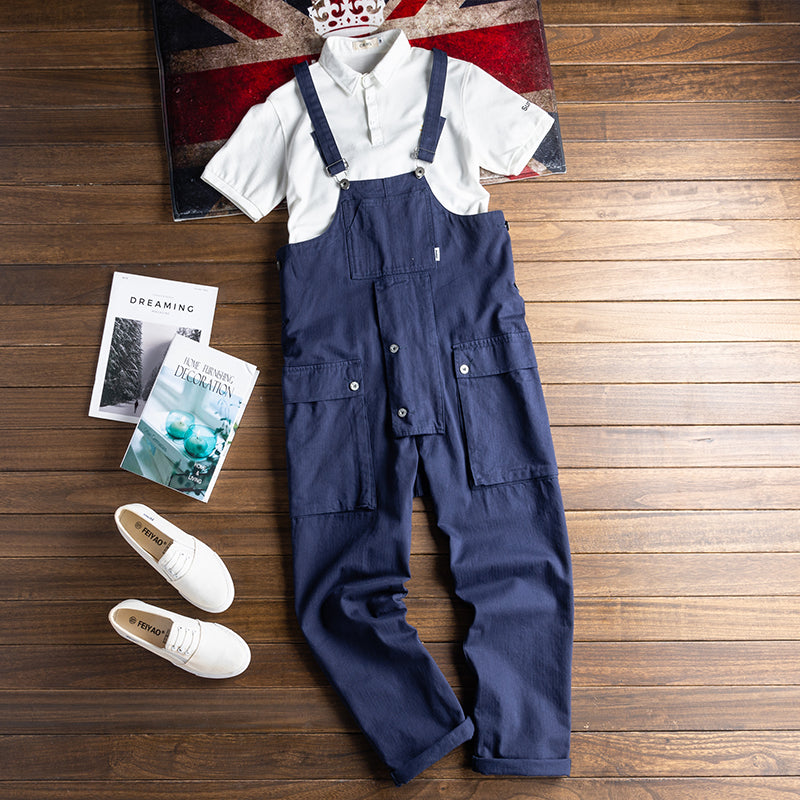 American Retro Multi-pocket Loose Jumpsuits Work Bib Overalls