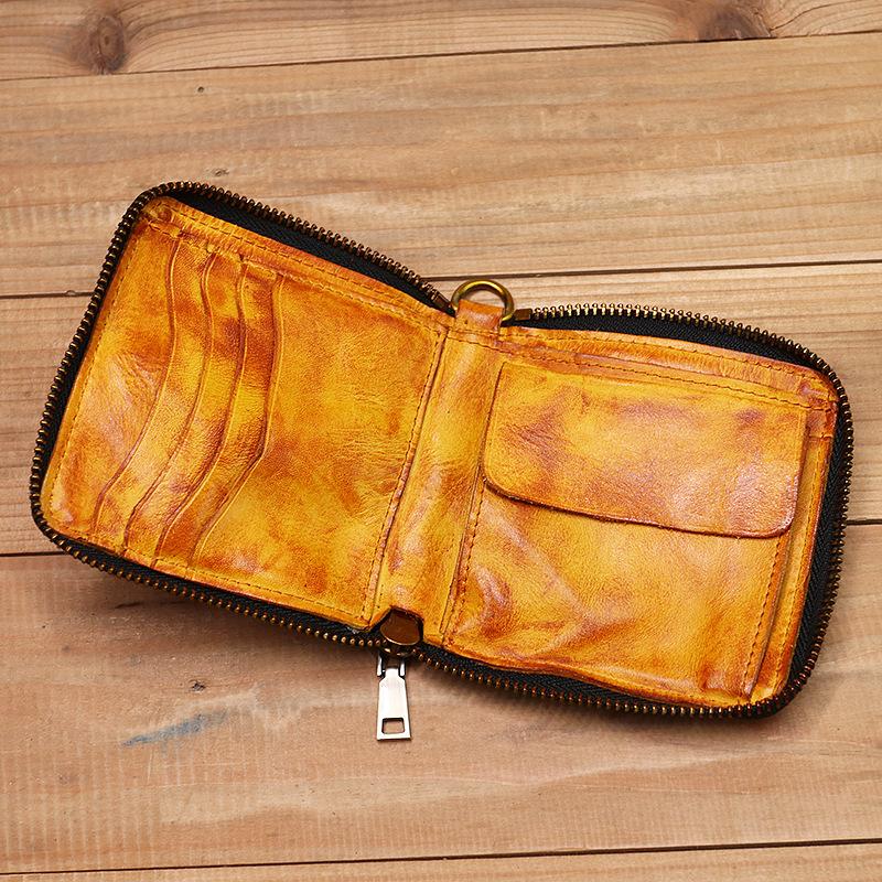 Retro Handmade Genuine Leather Zipper Wallet