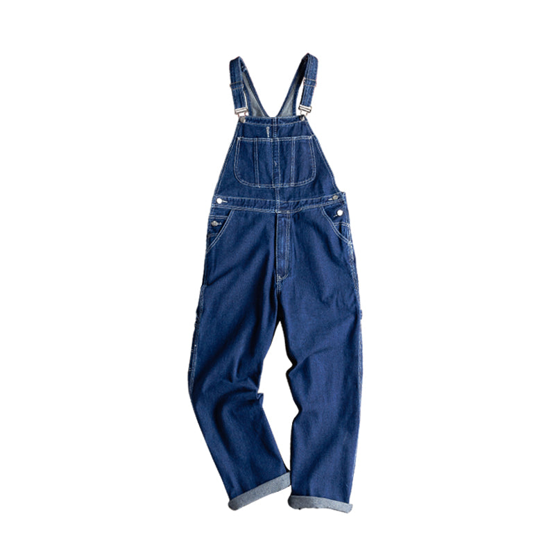 American Straight Loose Denim Jumpsuit Baggy Bib Overalls Suspender Pants