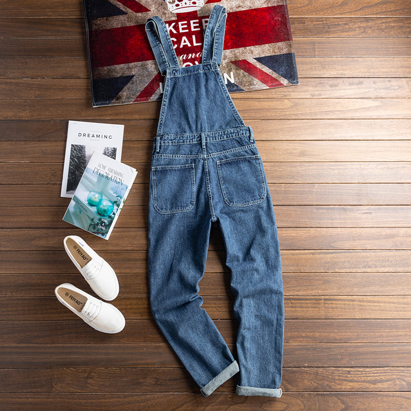 American Retro Straight Denim Jumpsuit Vintage Bib Overalls