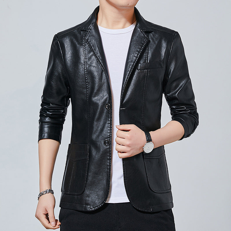 Men's Slim Motorcycle Leather Jacket Blazer
