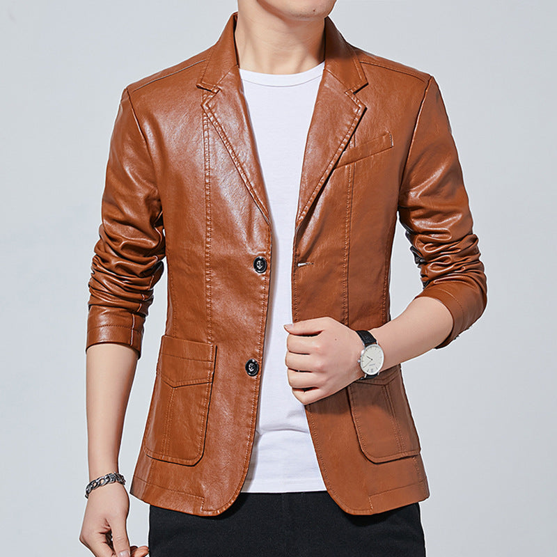 Men's Slim Motorcycle Leather Jacket Blazer
