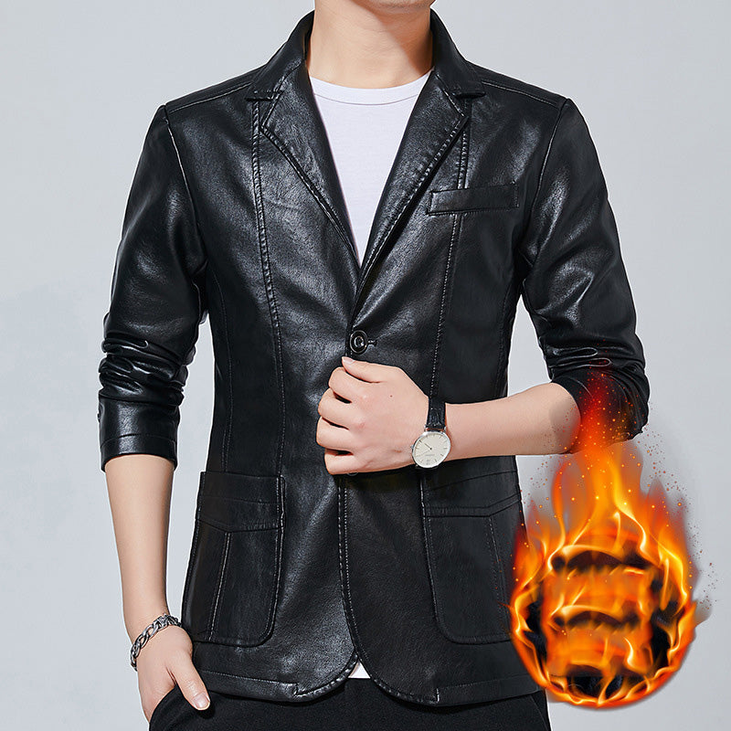 Men's Slim Motorcycle Leather Jacket Blazer