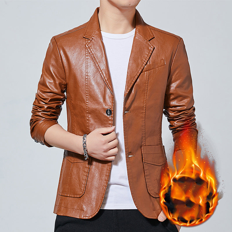 Men's Slim Motorcycle Leather Jacket Blazer