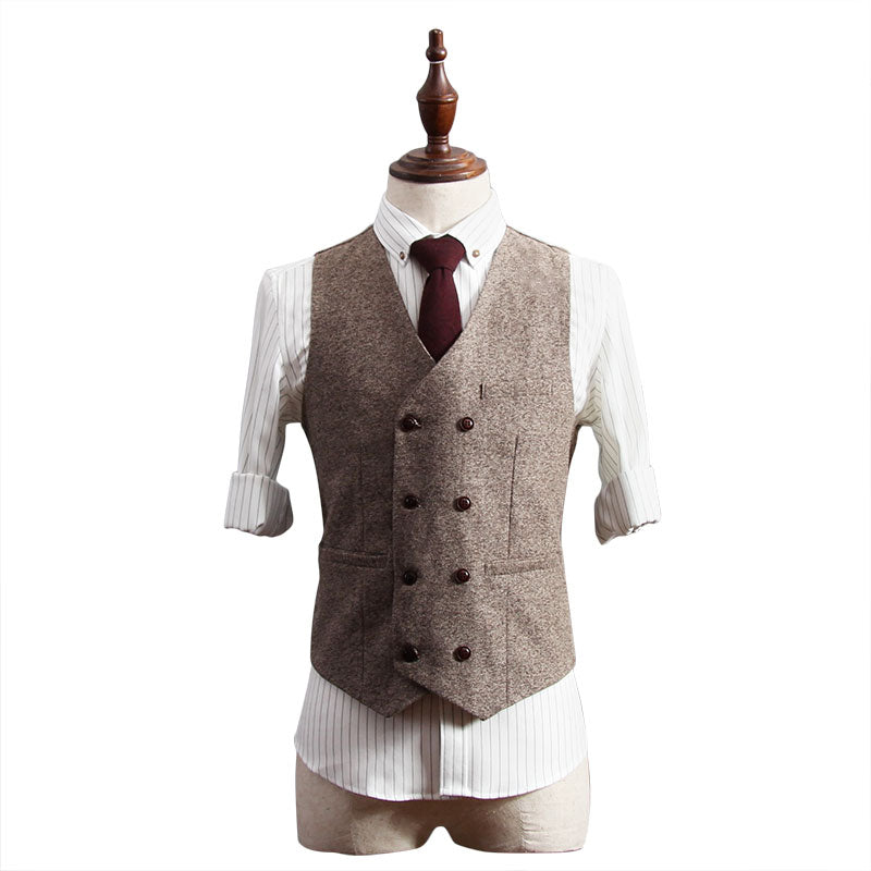 Men's V-Neck Sleeveless Slim Fit Jacket Casual Wool Vests