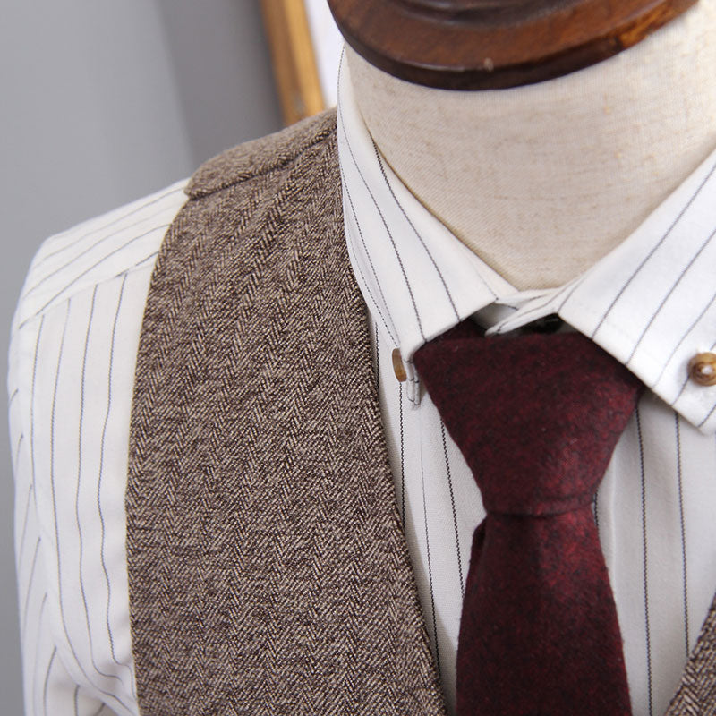 Men's V-Neck Sleeveless Slim Fit Jacket Casual Wool Vests