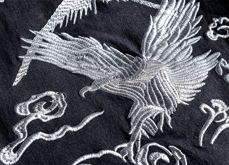 Vintage Denim Eagle Print Long Sleeve Coveralls