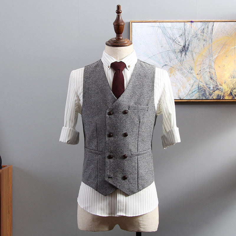 Men's V-Neck Sleeveless Slim Fit Jacket Casual Wool Vests