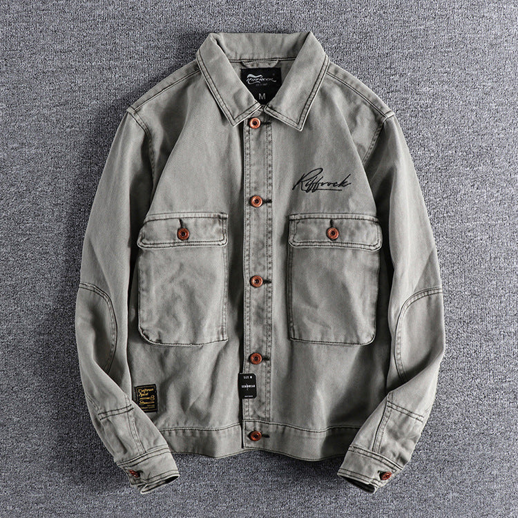 American Retro Washed Distressed Casual Cargo Jacket