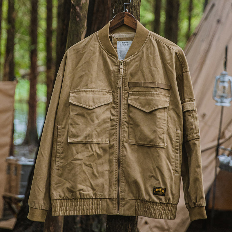 American Retro Bomber Jacket MA-1 Khaki Multi-pocket Camping Outdoor Jacket