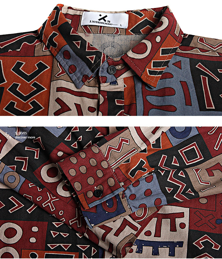 Geometric Patterns Loose Men's Long Sleeve Shirt