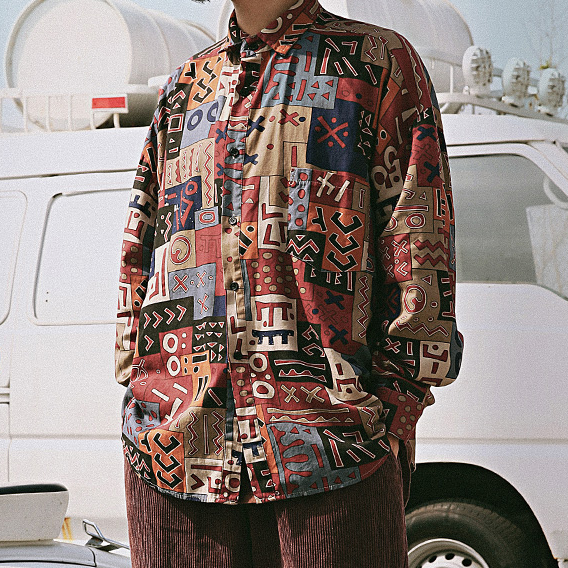 Geometric Patterns Loose Men's Long Sleeve Shirt