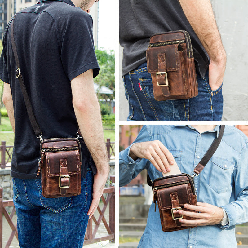 Retro Leather Cell Phone Belt Pouches Waist bag Crossbody bag