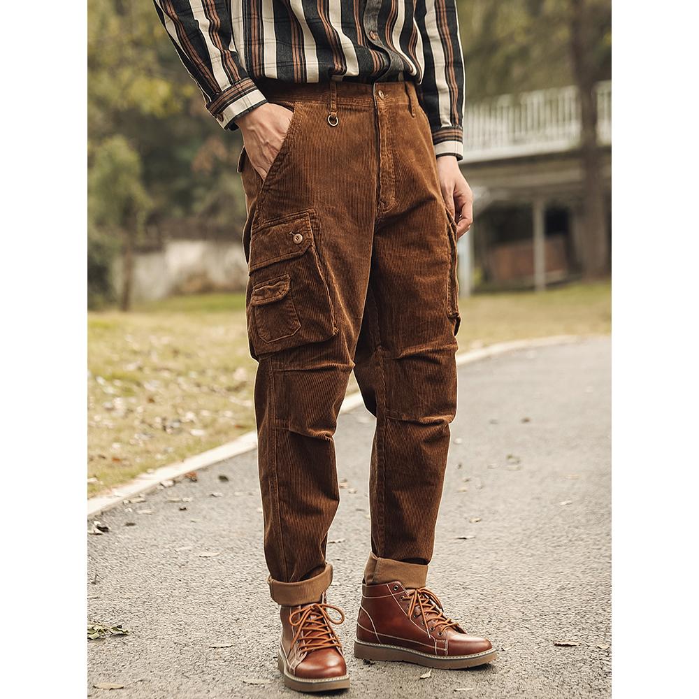 Men's American 80s Retro Loose Straight-leg Corduroy Pants
