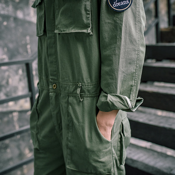 Men's Retro Casual Beamed Jumpsuit Strap Trousers Multi-pocket Loose Tooling Overalls