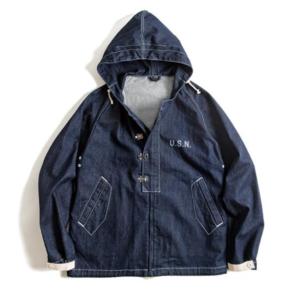 Vintage Navy Hooded Loose Tooling Cargo Jacket