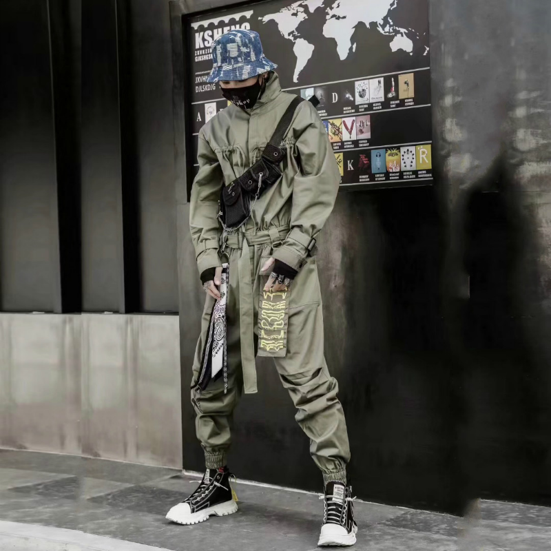 Men Retro Casual Trousers Jumpsuit Long Sleeve Overalls