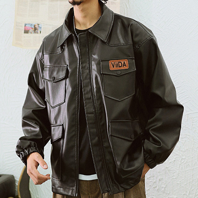 Men's Vintage Multi-pocket Leather Cargo Jacket