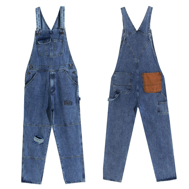 Plus Size 6XL Loose Denim Jumpsuit Distressed Vintage 90s Bib Overalls