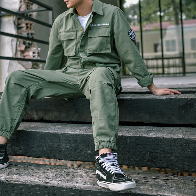 Men's Retro Casual Beamed Jumpsuit Strap Trousers Multi-pocket Loose Tooling Overalls