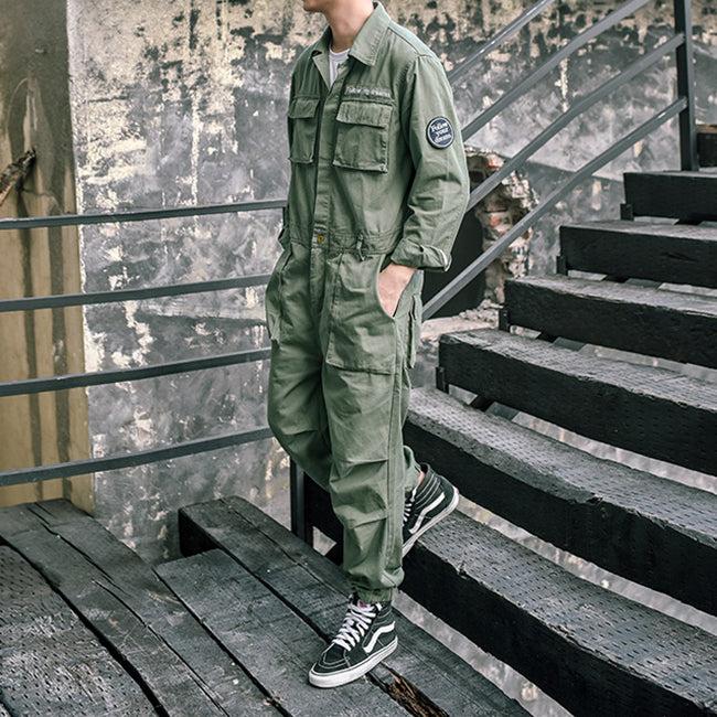 Men's Retro Casual Beamed Jumpsuit Strap Trousers Multi-pocket Loose Tooling Overalls